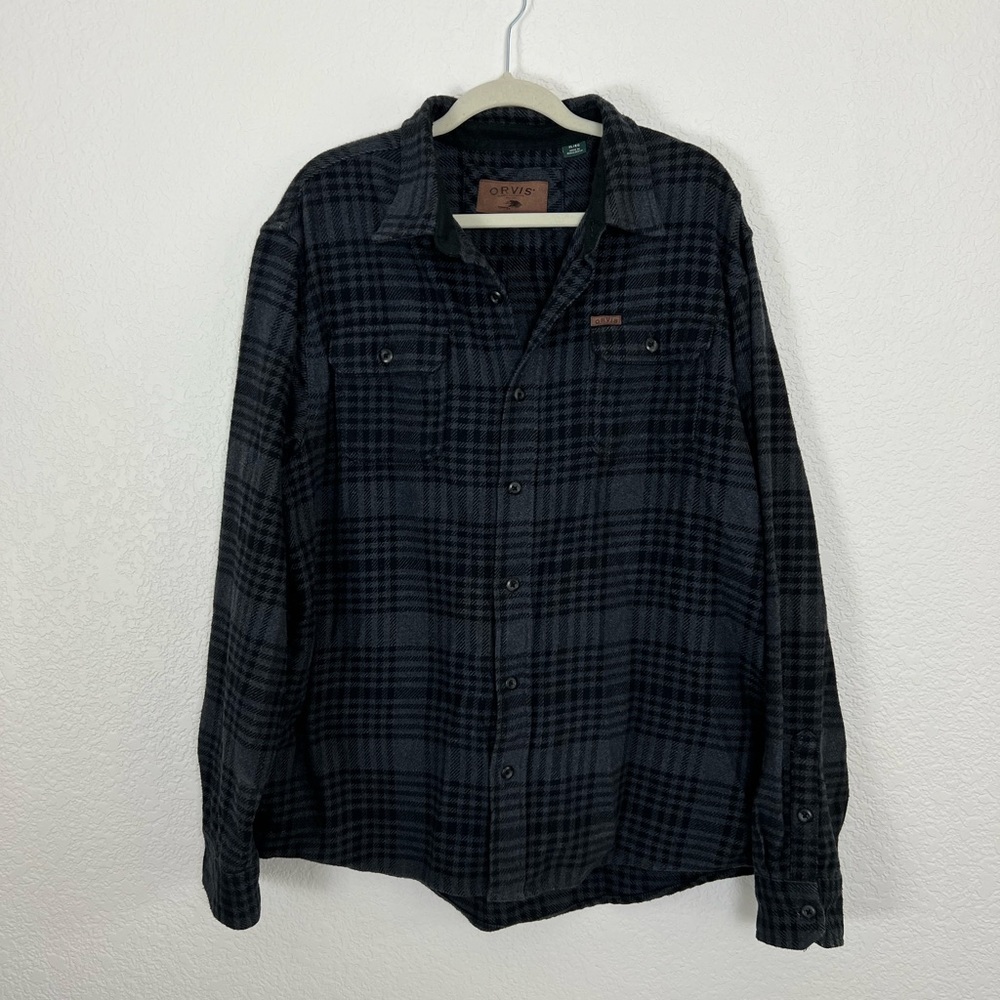 Orvis Mens Plaid Long Sleeve Button Up Flannel Shirt w/Side Pockets Size XL